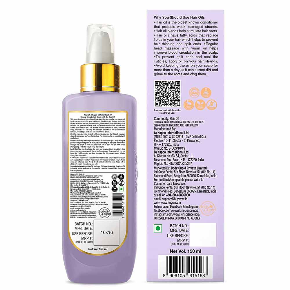 3 - WOW Skin Science Rice Husk & Lavender Hair Oil,  150 ml  Damage Protection Care 