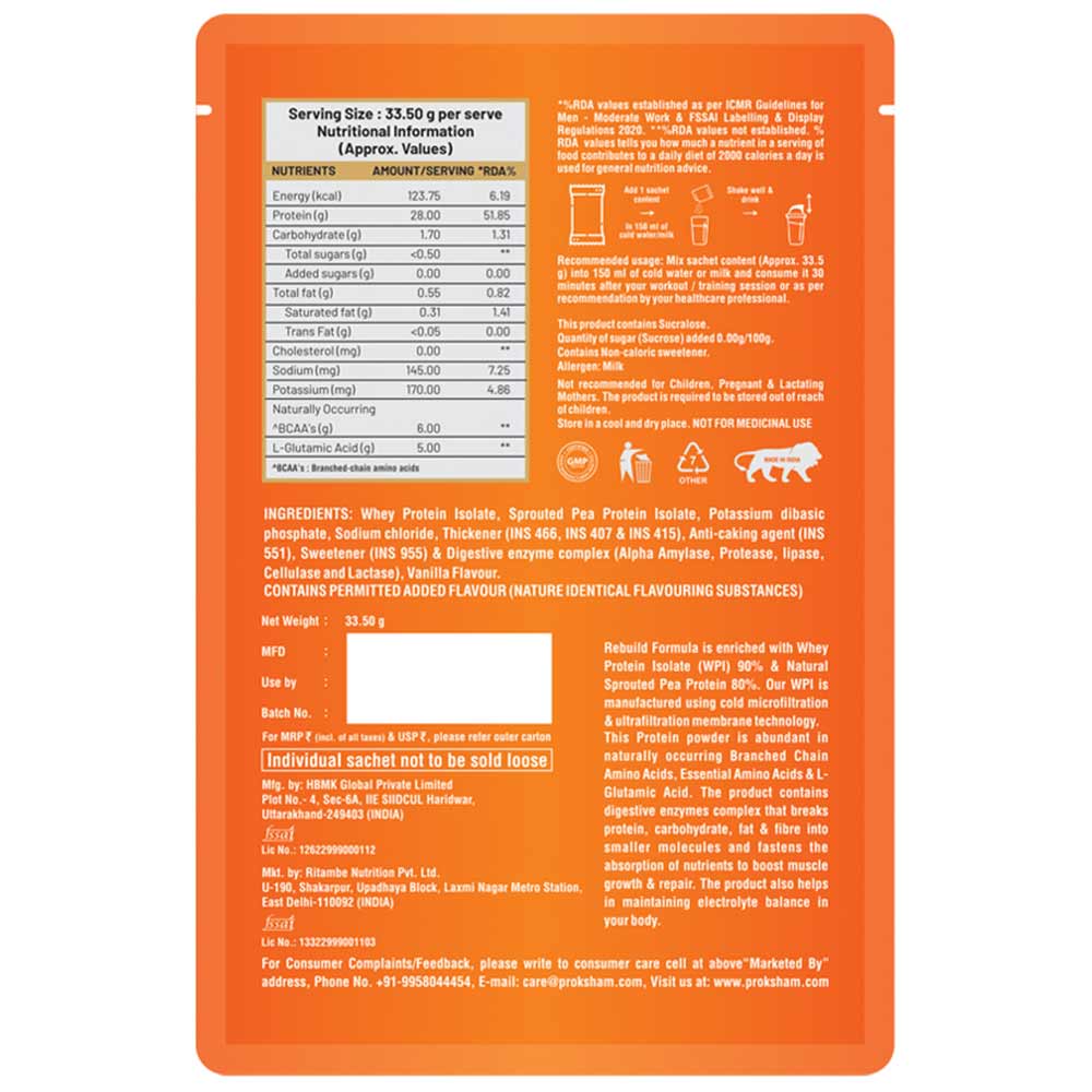 3 - Proksham Rebuild Whey Protein,  7 sachets/pack  Vanilla 