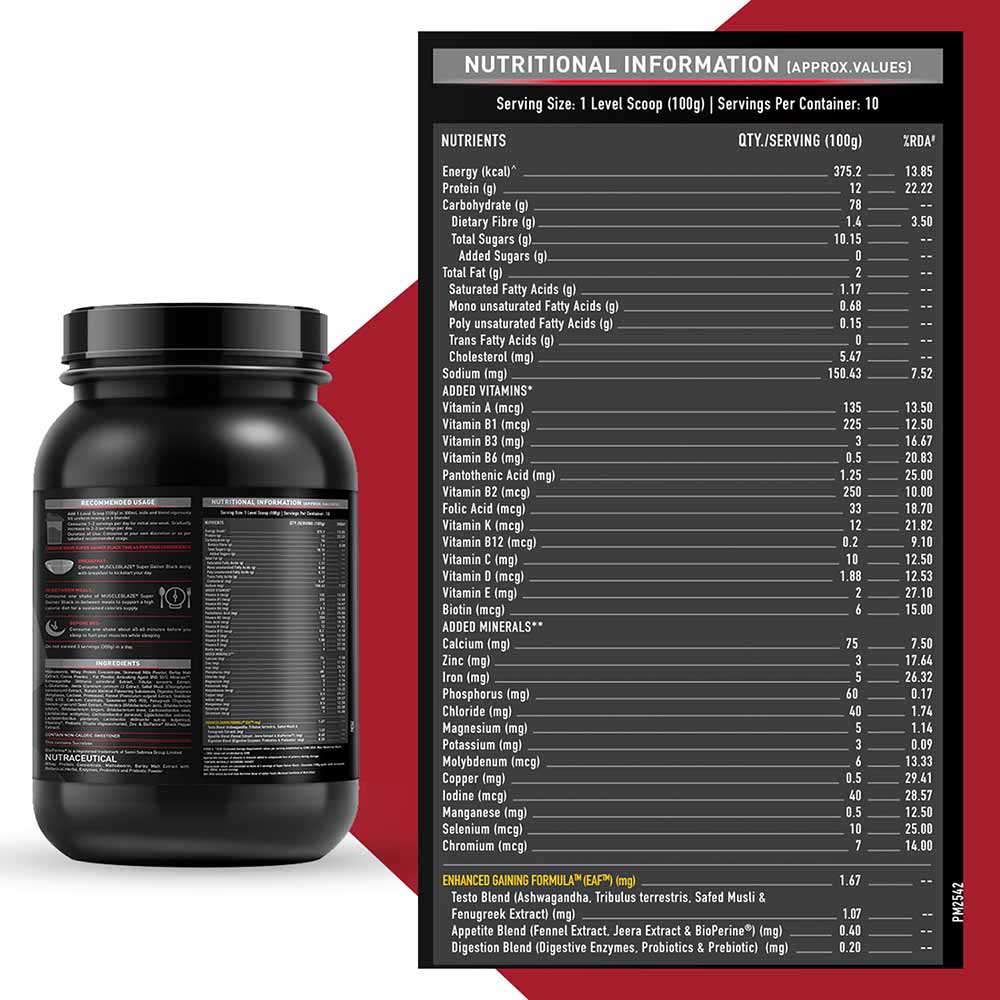 MuscleBlaze Super Gainer Black 1 kg & Creatine Monohydrate 0.22 lb Combo