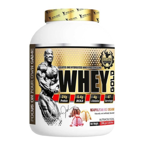 1 - Dexter Jackson Isolate and Hydrolyzed Whey Protein blend Whey Gold,  5 lb  Neapolitian Ice Cream 