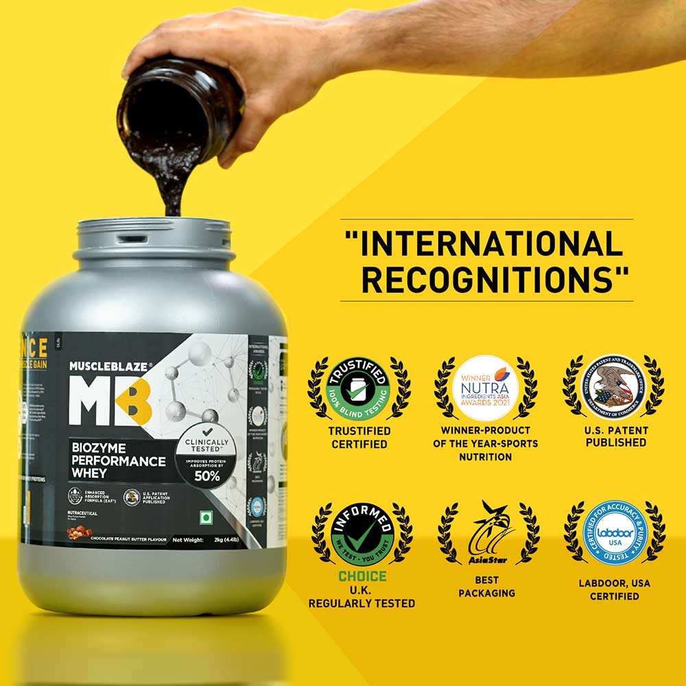MuscleBlaze Biozyme Performance Whey 2 kg & Gym Bag & Shaker Combo