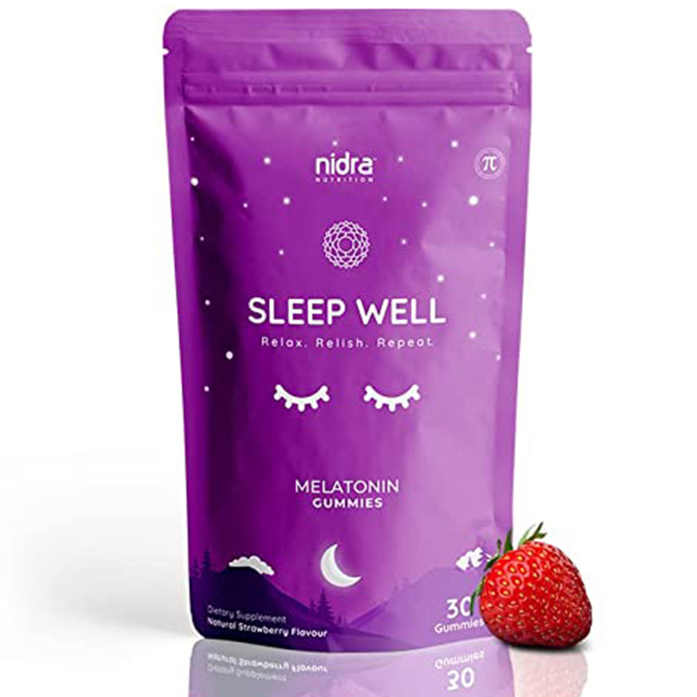 2 - Nidra Nutrition Sleep Well Melatonin 3mg,  30 gummies  Strawberry (Pack of 2) 