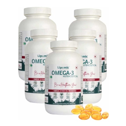 1 - Lipomic Healthcare Omega-3 Fish Oil 1000mg (Pack of 5),  60 softgels 