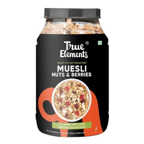 True Elements Crunchy Nuts & Berries Muesli,  1 kg  Almonds and Cranberries 