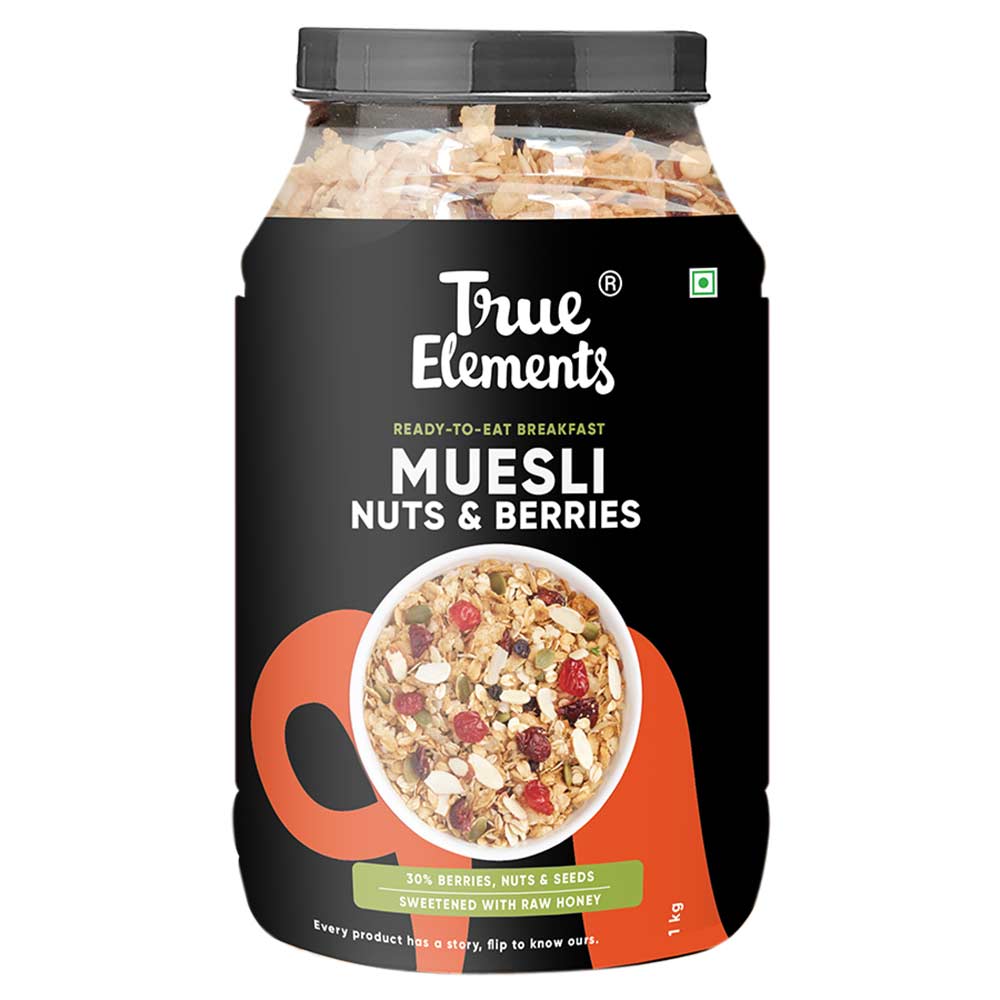 True Elements Crunchy Nuts & Berries Muesli,  1 kg  Almonds and Cranberries 