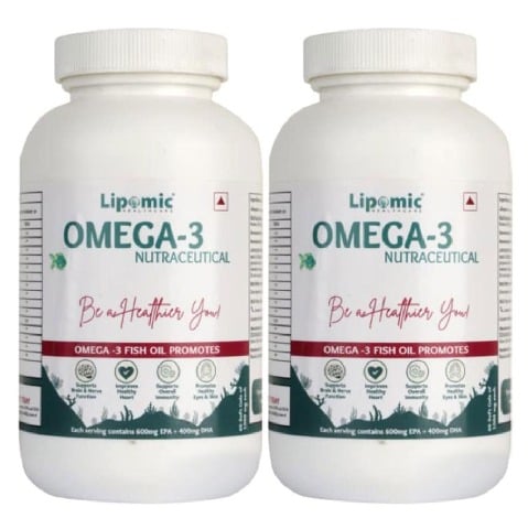 1 - Lipomic Healthcare Omega-3 Fish Oil 1000mg (Pack of 2),  60 softgels 