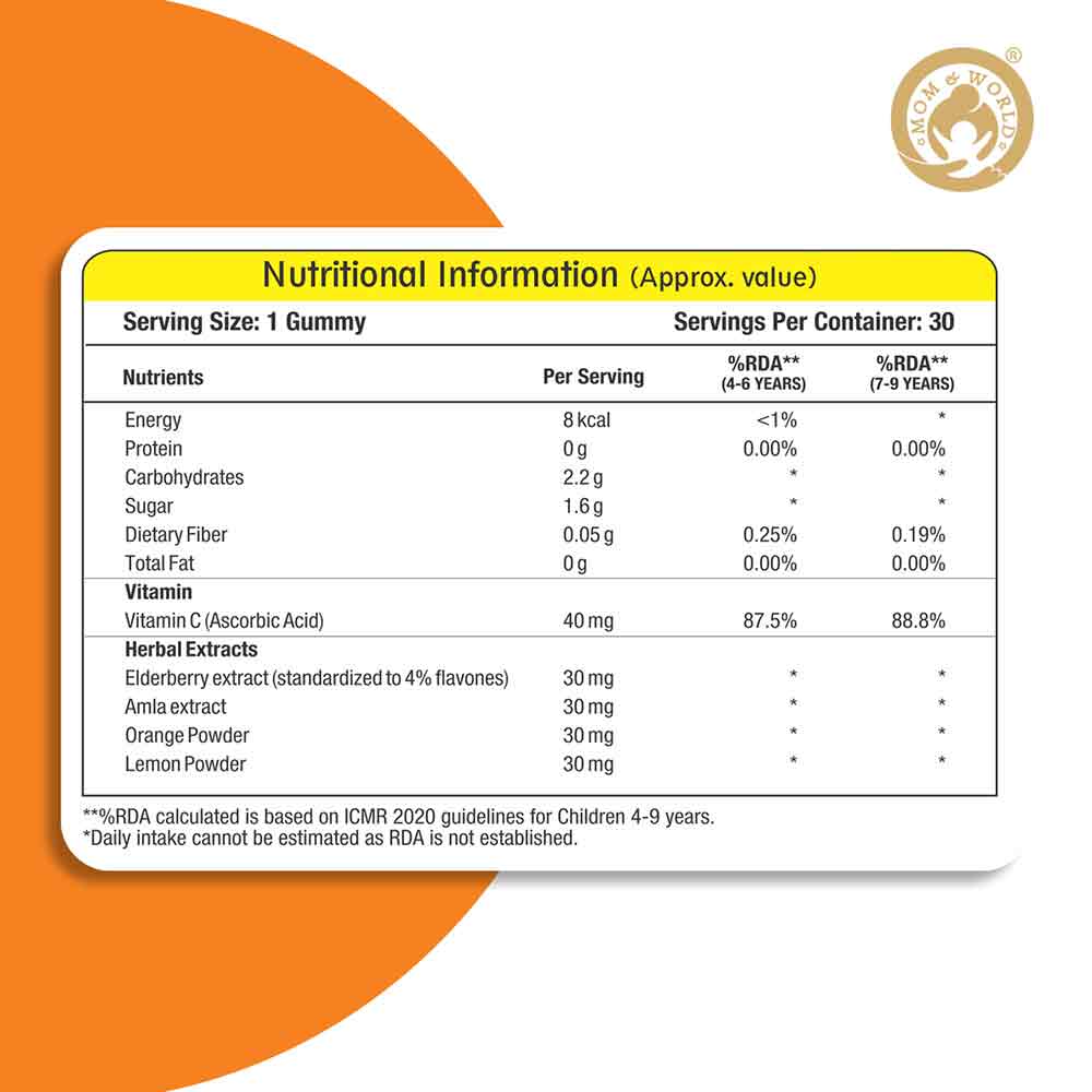 7 - Mom & World Kidsy Vitamin C,  30 gummies  Orange 