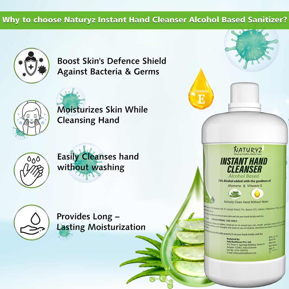 5 - Naturyz Instant Hand Cleanser,  Aloevera & Vitamin E  1 L  Alcohol Based 