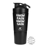 GHC Stainless Steel Shaker Bottle,  Black (with Extra Compartment)  590 ml 