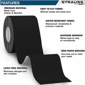 1 - Strauss Kinesiology Sports Tape,  Black  5 m 