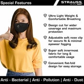 3 - Strauss Unisex Anti-Bacterial Protection Mask with Vent,  Small, Black 