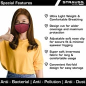 3 - Strauss Unisex Anti-Bacterial Protection Mask, Small, Red