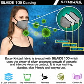 3 - Strauss Unisex Anti-Bacterial Protection Mask,  Small, Grey 