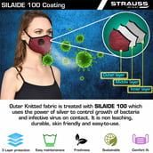 3 - Strauss Unisex Anti-Bacterial Protection Mask with Vent,  Small, Red 