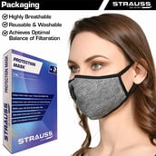 4 - Strauss Unisex Anti-Bacterial Protection Mask with Vent,  Large, Grey 
