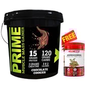 1 - Big Flex Prime Muscle Mass Gainer, 13.2 lb Chocolate Cookies + Pharmgrade Healthy Living Ashwagandha 60 Tabs Free