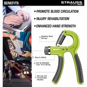 3 - Strauss Adjustable Hand Grip Strengthener,  Black and Green 