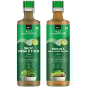 2 - NourishVitals Giloy Neem & Tulsi Juice + Triphala Amla, Harad, Baheda Juice 500 ml Combo,  Natural  2 Piece(s)/Pack 