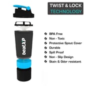 5 - beatXP Protein Shaker with Storage 3 Compartments,  Black and Blue  500 ml 