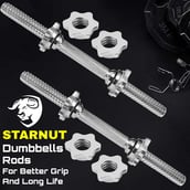 4 - BULLAR Pair of Stainless Steel Weight Lifting Dumbbell Rods,  Silver (Star Nuts) 