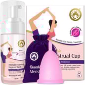 1 - Mom & World Natural Intimate Foaming Feminine Hygiene Wash,  120 ml  + Reusable Menstrual Cup (Medium) 