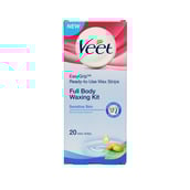 Veet Ready To Use Wax Strips-Full Body Waxing Kit,  44 g  For Sensitive Skin 