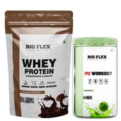 Big Flex Essential Whey Protein Concentrate & Isolate, 2.2 lb Cookies & Cream with Bigflex Essential Pre-Workout Green Apple 400g