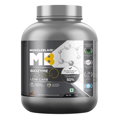 MuscleBlaze Biozyme Iso-Zero Powder (Old MRP),  4.4 lb  Low Carb Ice Cream Chocolate 