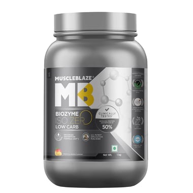 MuscleBlaze Biozyme Iso-Zero Powder (Old MRP),  2.2 lb  Low Carb Tropical Mango 