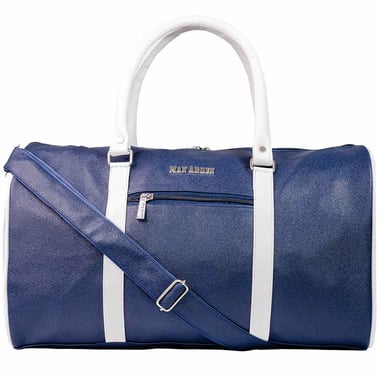 Man Arden PVC Leather Travel Duffle Bag, Blue & White