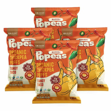 Nourish Organics Popeas Organic Chickpea Puffs, Tangy Taco (Pack of 4) 60 g