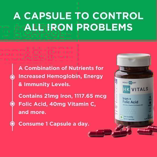 4 - HK Vitals Iron + Folic Acid by Healthkart,  90 capsules
