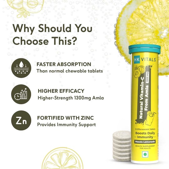 5 - HK Vitals Natural Vitamin C 1300mg Amla Effervescent by HealthKart, 15 tablet(s) Masala Lemonade