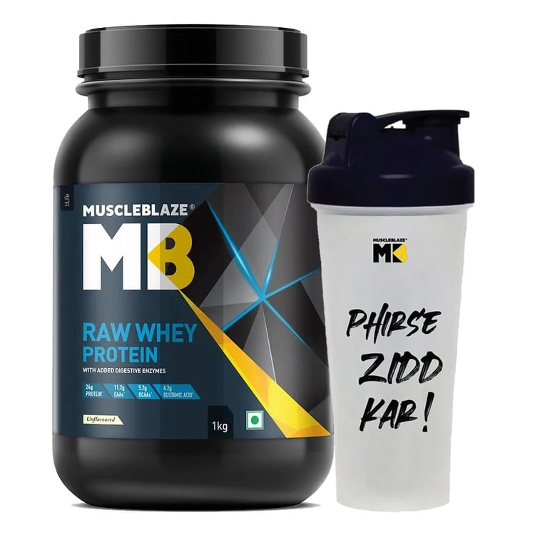 MuscleBlaze Raw Whey Protein 1 kg & Shaker Combo