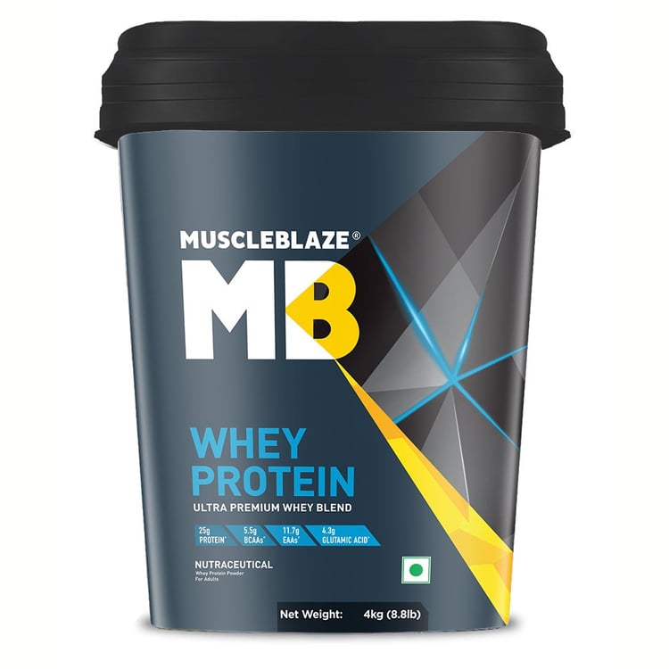 MuscleBlaze 100% Whey Protein Supplement Powder with Digestive Enzyme, 8.8 lb 114Servings (Rich Milk Chocolate)